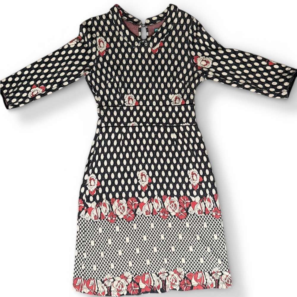 Vintage Anthropologie Louie + Lucie Polka Dot Floral Jacquard Midi Dress Size M